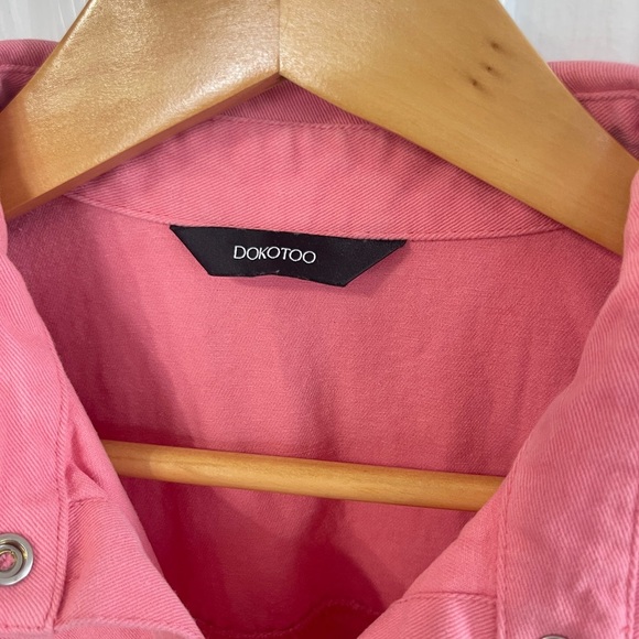 Dokotoo Size Med Pink Shortalls Casual Cotton Button Down Short Sleeve - Picture 3 of 8